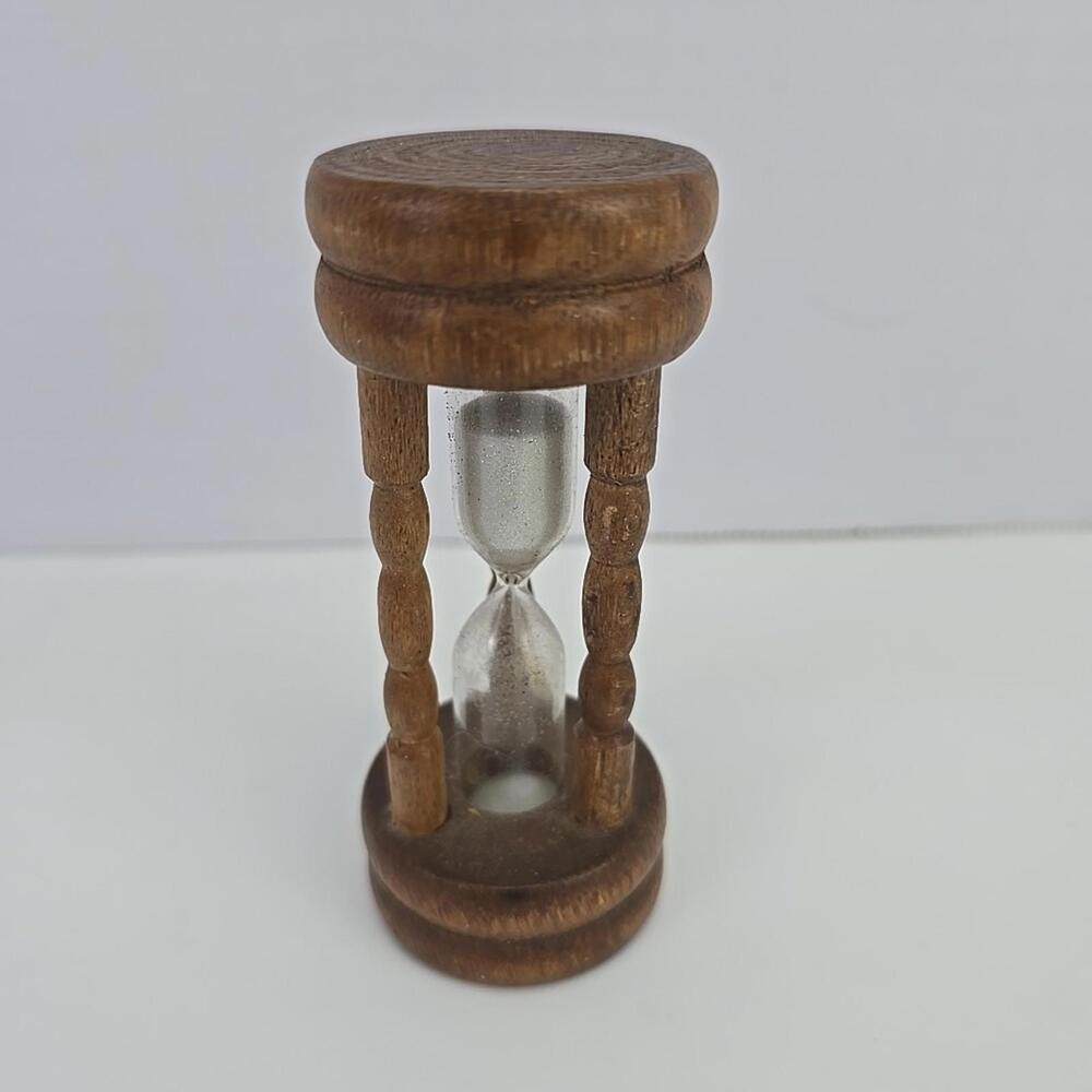Collectible Vintage Small Wood Hourglass Made in Japan- Desktop Decor 4" - 3 min